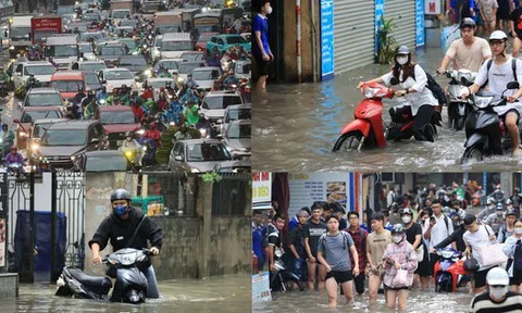 Mưa lớn xuyên đêm, nhiều tuyến đường ngập sâu, người Hà Nội rời nhà trước 6h sáng vẫn không thoát tắc