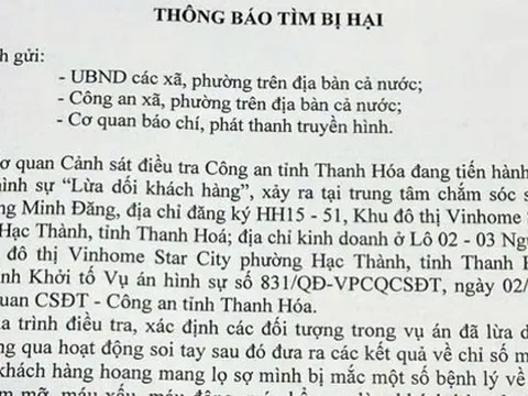 Công an tìm bị hại vụ án lừa dối khách hàng tại trung tâm chăm sóc sức khỏe
