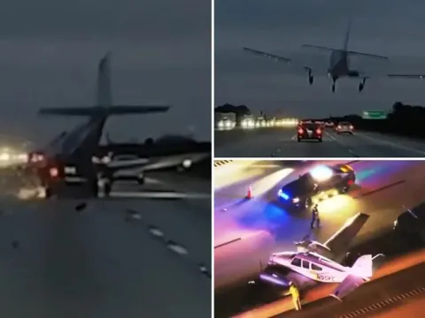 Kinh hoàng cảnh máy bay rơi xuống đường, đâm thẳng vào ô tô trên cao tốc