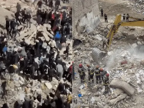 Hai tòa nhà bất ngờ đổ sụp, người dân đào bới đống đổ nát tìm người thân trong tuyệt vọng