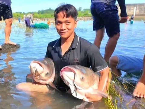 Đổ xô bắt cá 'khủng' khi thủy điện lớn nhất miền Nam đóng đập xả tràn